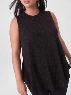 Lane Bryant Black Swing High-Neck Glitter Rib Tunic Top Size 10/12 NWOT